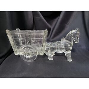 Vintage Clear Depression Glass Large Donkey & Wagon-Candy Dish /Planter 9x4